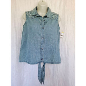 Women's Roebuck & Co. Denim lace Shirt, XL, Blue NWT vtg